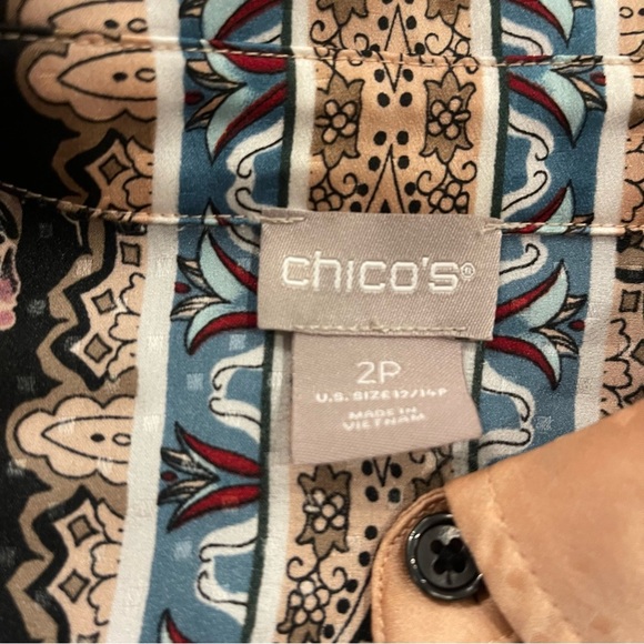 Chicos Long Sleeve Satin Shirt Size2 (12/14) Multicolor Floral Hidden Button Up - Picture 4 of 11
